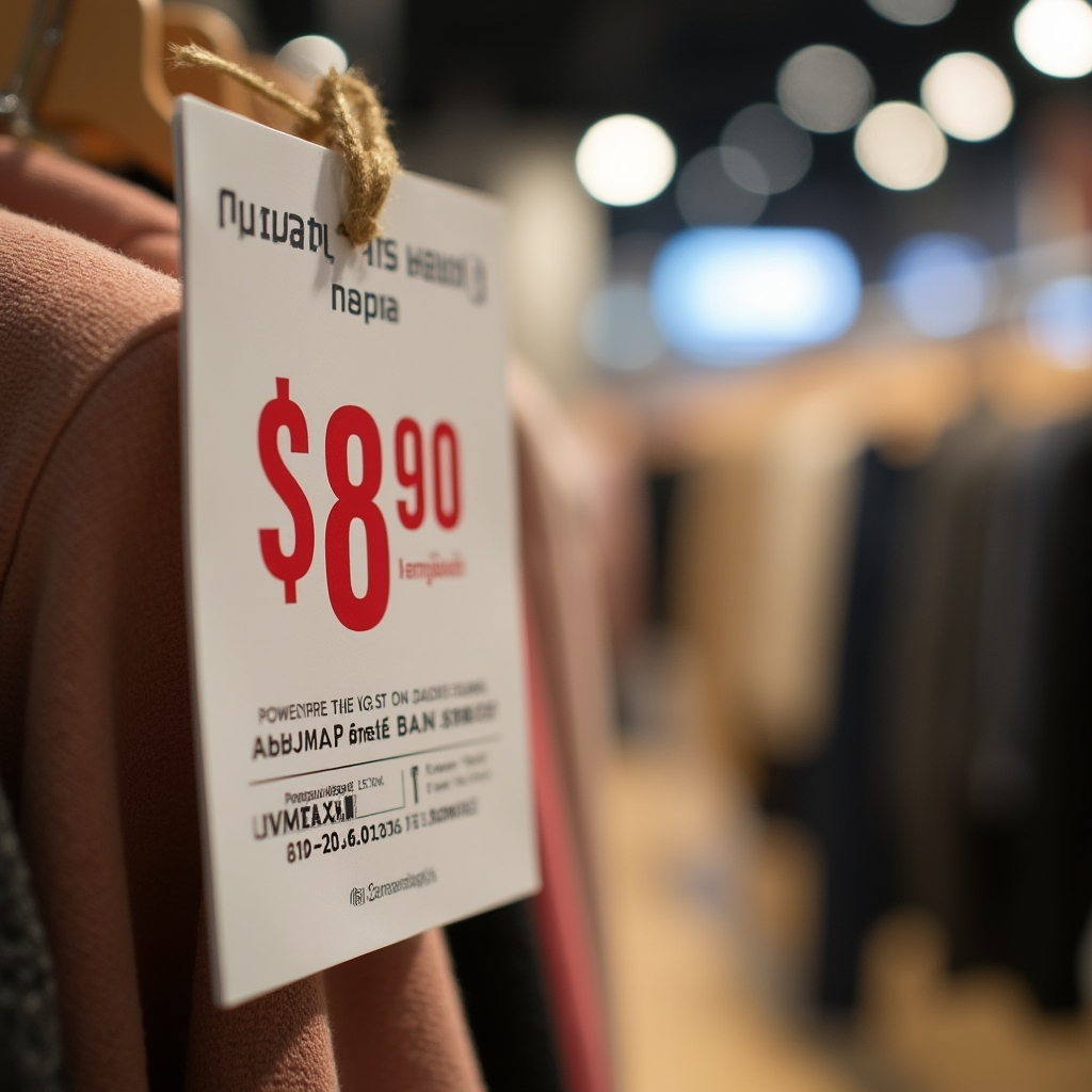 Close-up of a price tag in a Polish retail store showing sale price and previous lowest price for Omnibus compliance